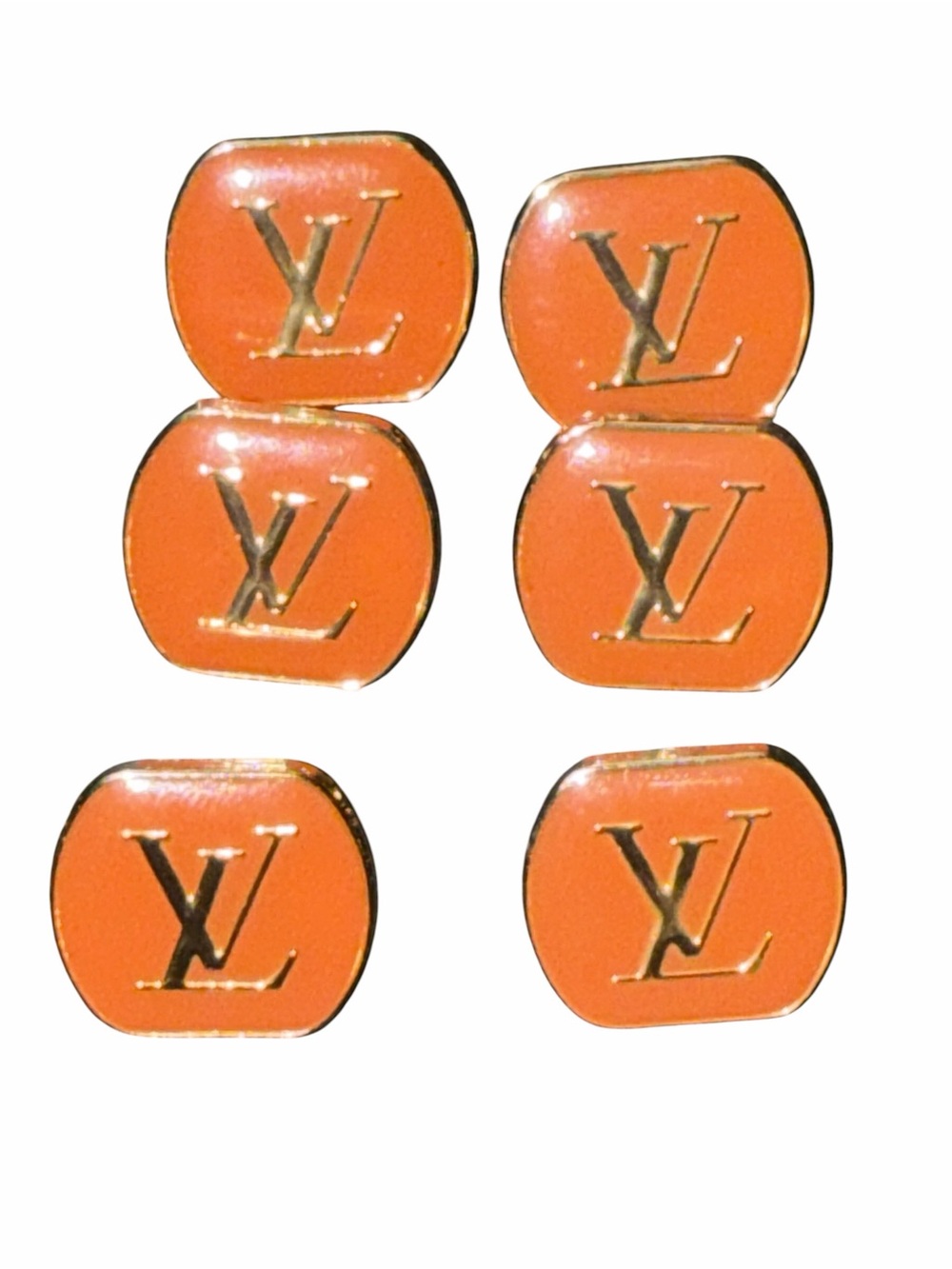 Set of 6 Authentic LV 18mm Orange enamel Gold LV shank Buttons